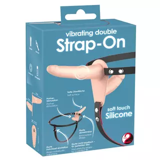 You2Toys Strap-On - nabíjací pripínací dvojitý vibrátor (telová farba)