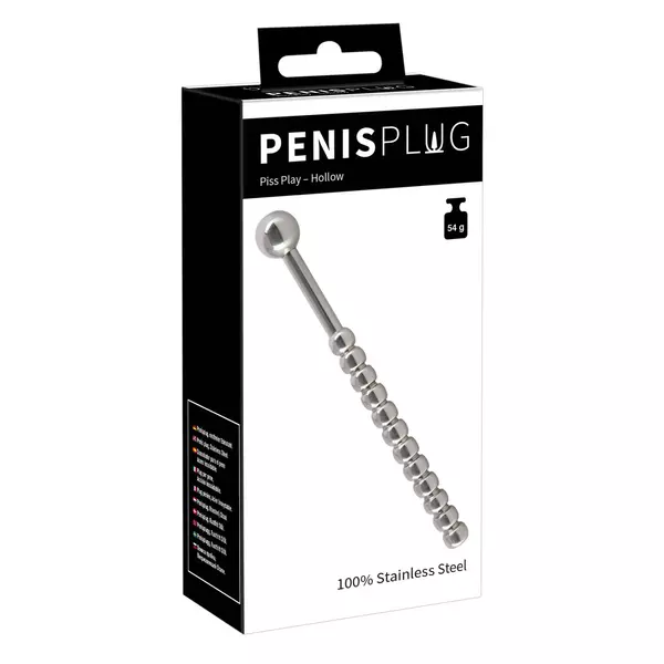 Penisplug Piss Play (54g) – dutý oceľový kolík na rozširovanie močovej trubice s guličkovitým povrchom (0,7-1cm)