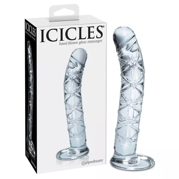 Icicles No. 60 - sklenené dildo so sieťovaným penisom (priesvitné)