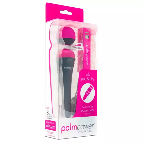 PalmPower Wand - veľký masážny vibrátor USB s powerbankou (ružovo-sivý)