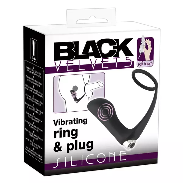 Black Velvet - nabíjací silikónový análny vibrátor s krúžkom na penis (čierny)