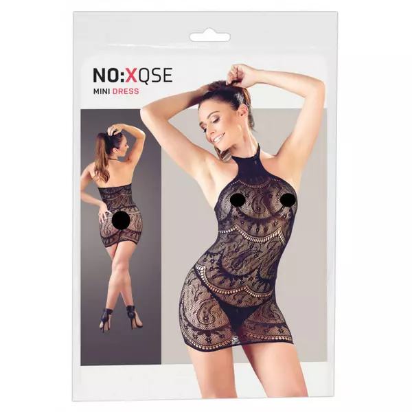 NO:XQSE - abstraktne vzorkované pančuchové šaty s tangami - čierne (S-L)